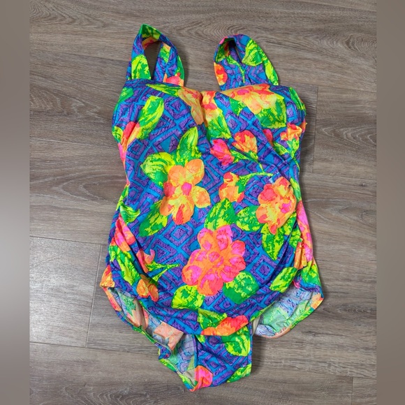 Vintage Fantasize 90s Neon Floral Bikini – Size 18W Plus Size Retro Swimwear - Picture 2 of 9